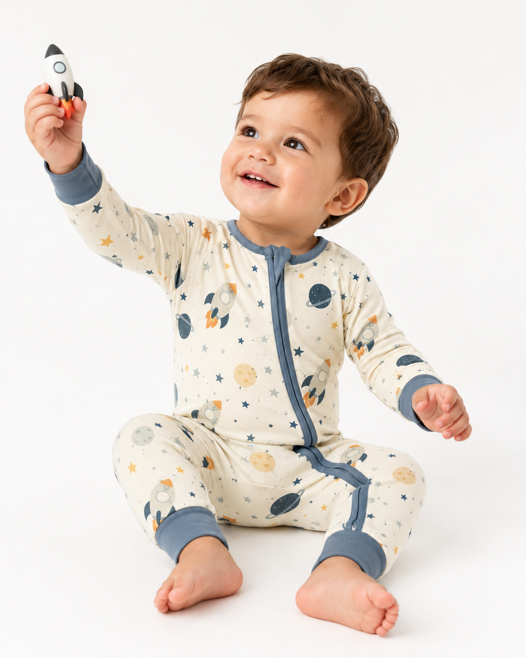 Space Onesie Foldover Feet, Long Sleeve Long Pants