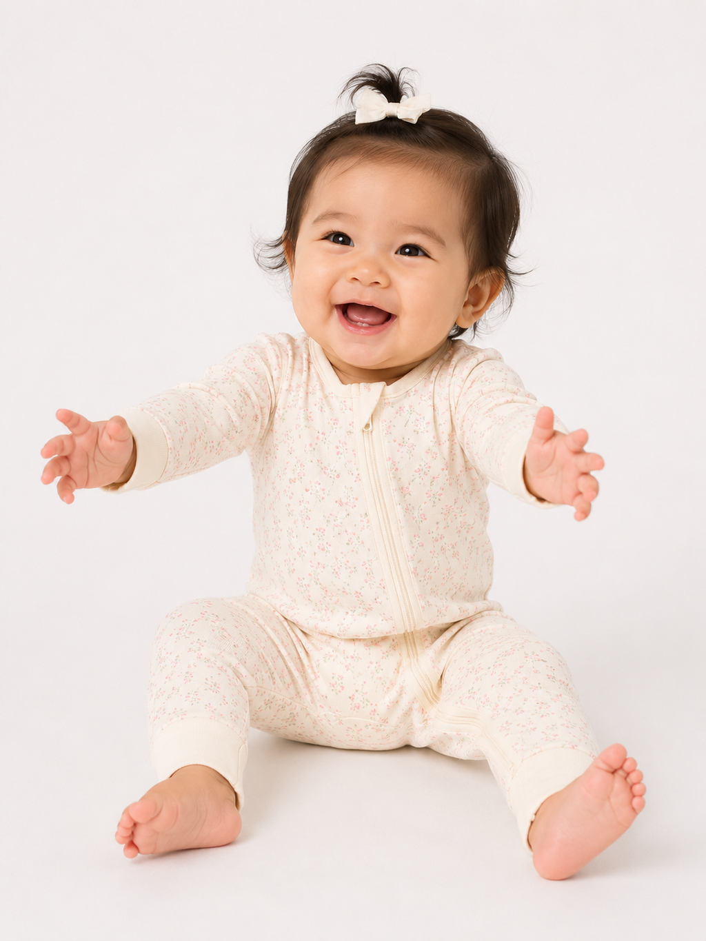 Tiny Floral Onesie, Foldover Feet, Long Sleeve Long Pants