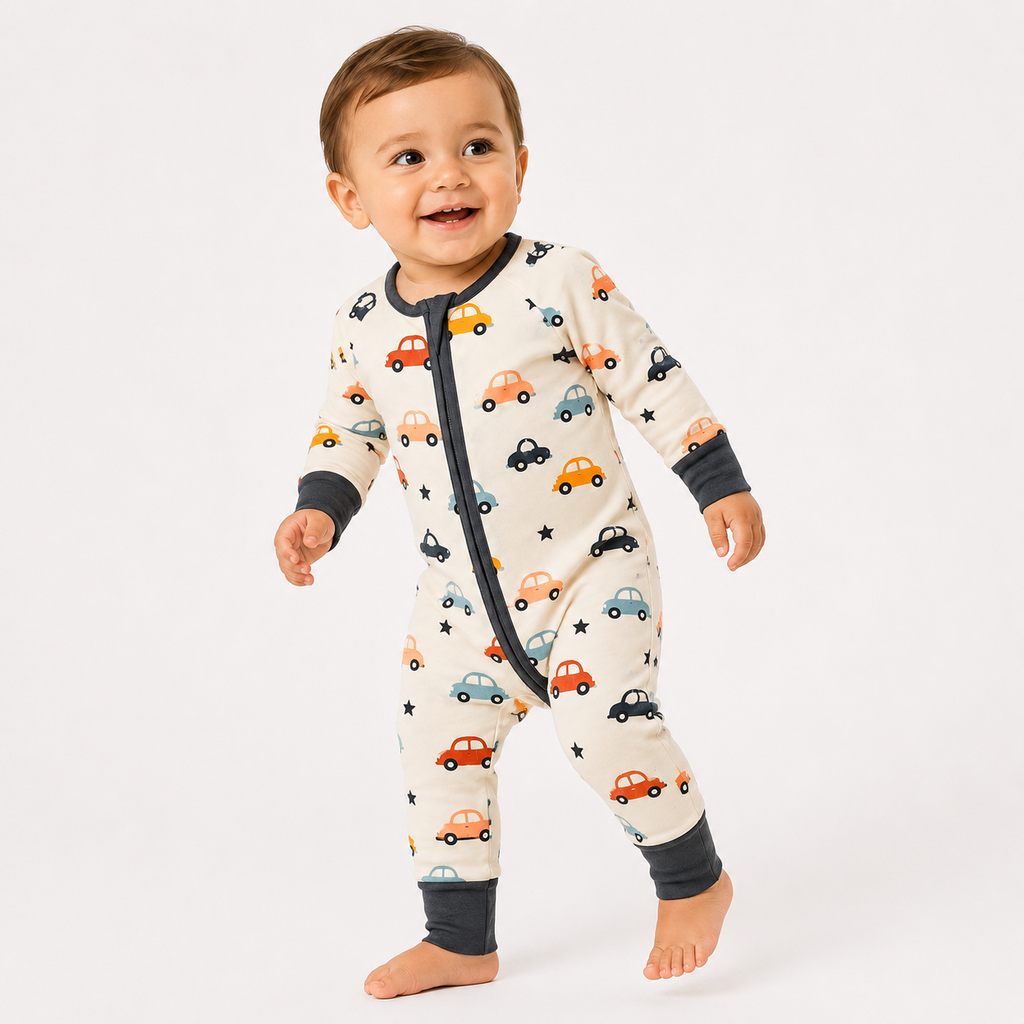 Cars Onesie, Foldover Feet, Long Sleeve Long Pants