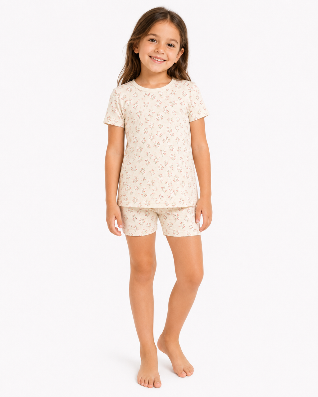 Tiny Floral 2 Piece Pajama Set, Short Sleeve Short Pants