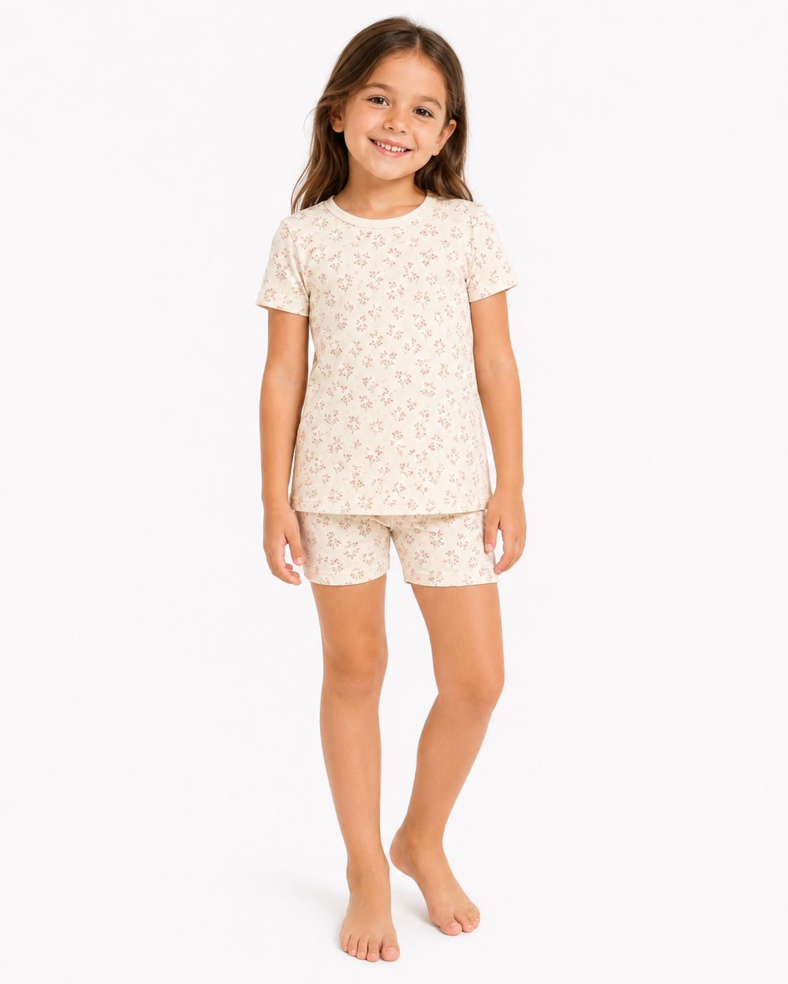 Tiny Floral 2 Piece Pajama Set, Short Sleeve Short Pants