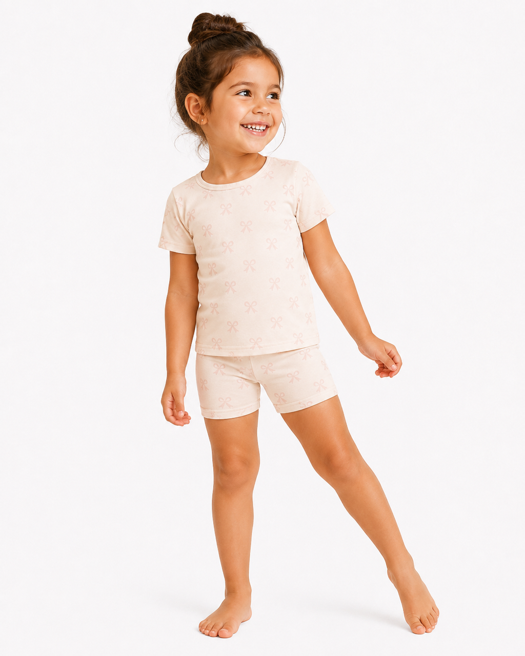 Bows 2 Piece Pajama Set, Short Sleeve Short Pants