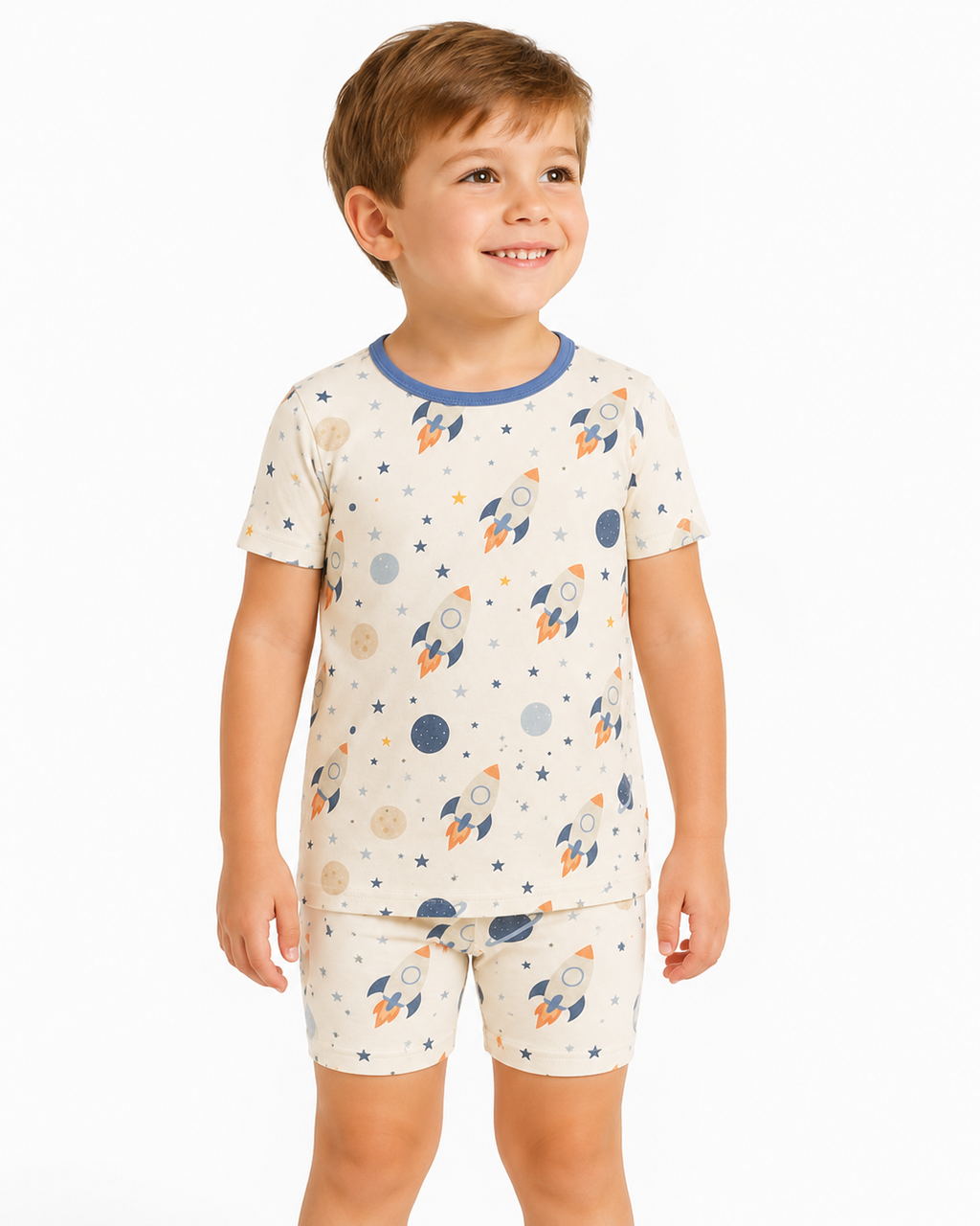 Space 2 Piece Pajama Set, Short Sleeve Short Pants