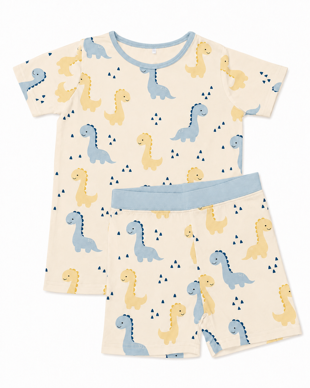 Blue and Yellow Dinosaur 2 Piece Pajama Set, Short Sleeve Short Pants