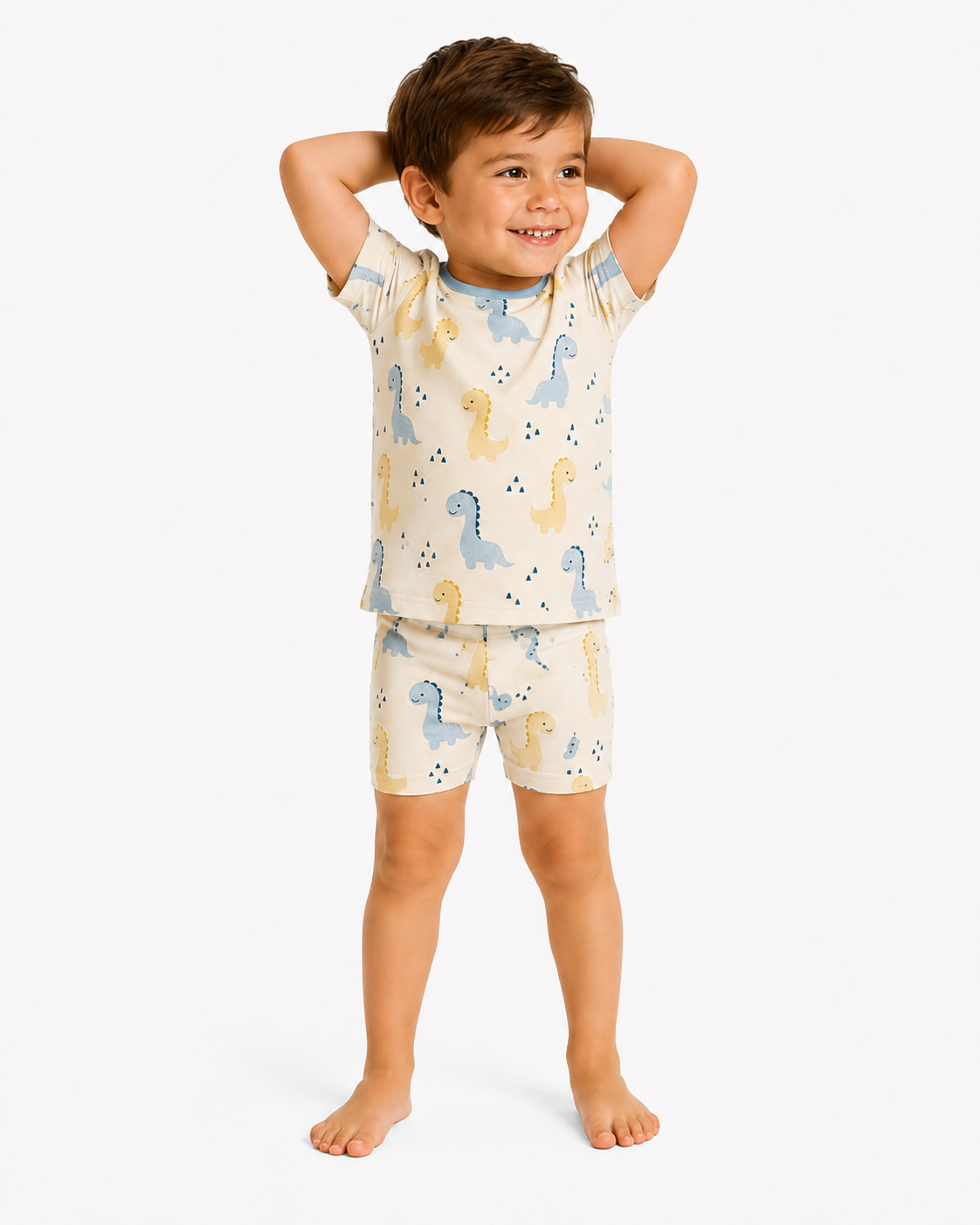 Blue and Yellow Dinosaur 2 Piece Pajama Set, Short Sleeve Short Pants