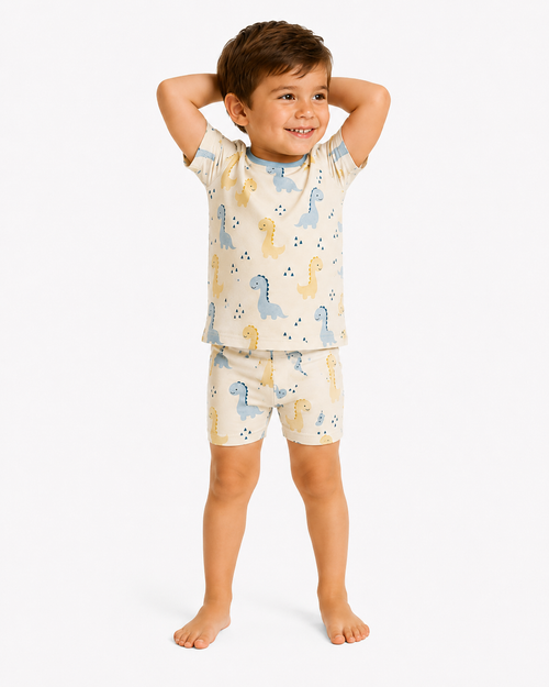 Blue and Yellow Dinosaur 2 Piece Pajama Set, Short Sleeve Short Pants