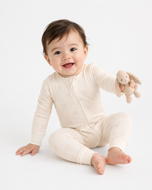 Bows Onesie, Foldover Feet, Long Sleeve Long Pants