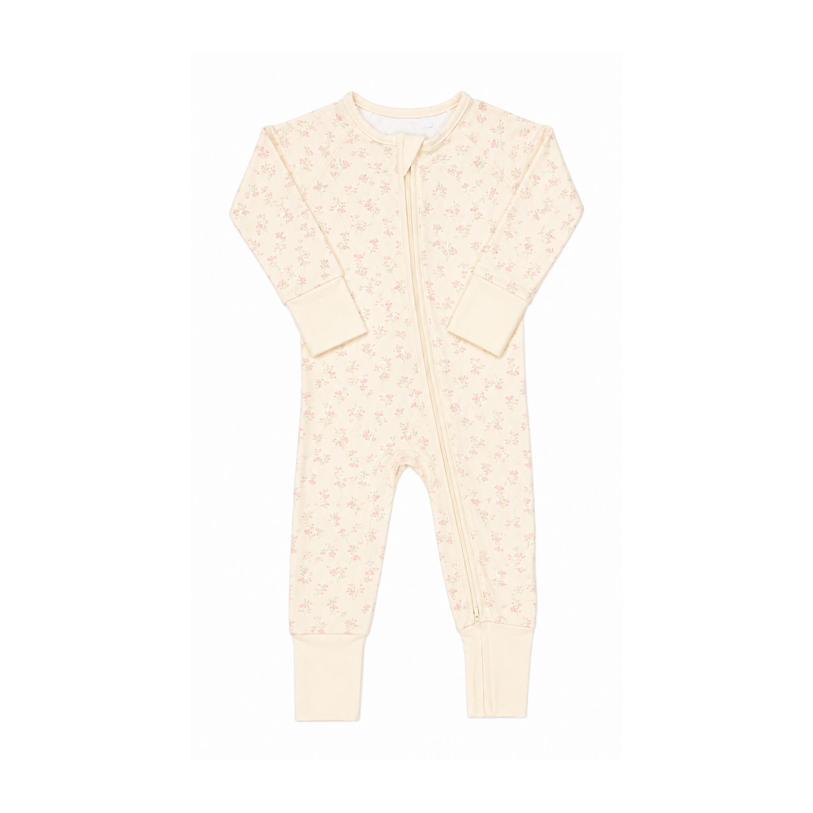 Tiny Floral Onesie, Foldover Feet, Long Sleeve Long Pants