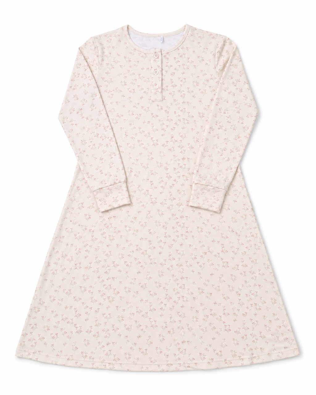 Tiny Floral Nightgown, Long Sleeve Mid Length